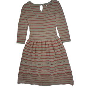Anthropologie Knitted & Knotted Elodie 3/4 Sleeve Sweater Dress Small Tan Stripe